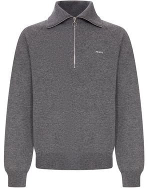 Prada Polo in maglia con logo - Grigio