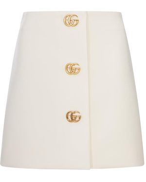 Gucci Gonna in crÊpe di lana con bottone doppia g - Bianco