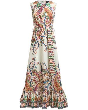 Etro Long Cotton Dress With Floral Paisley Print - Natural