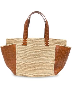 Sovani X Dragon Diffusion Borsa tote chloe` in rafia con dettagli in pelle - Neutro