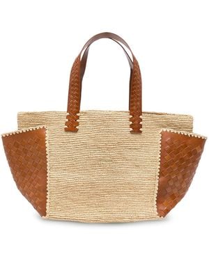 Sovani X Dragon Diffusion Chloe' Raffia Tote Bag With Leather Details - Natural