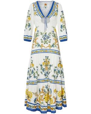 FARM Rio Long Dress With Floral Print And Three-Quarter Sleeves - Blue