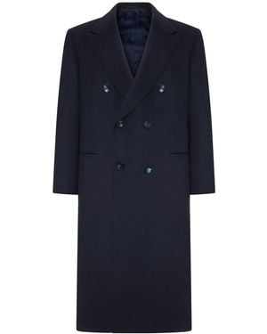 Kiton Long Double-Breasted Cashmere Coat - Blue