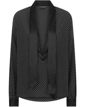 Tom Ford Polka-Dot Silk Crepe Blouse With Tuxedo Details - Black