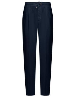 Brunello Cucinelli Linen Trousers With Drawstring - Blue