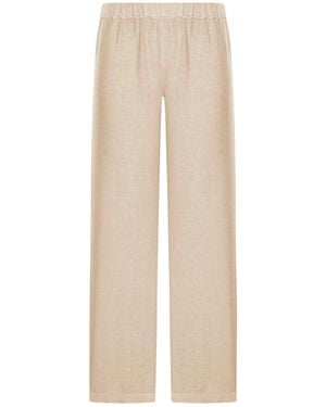 120% Lino Wide Leg Linen Trousers - Natural