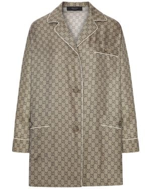 Gucci Printed Silk Twill Shirt - Gray