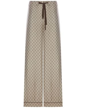 Gucci Printed Silk Twill Trousers - Natural