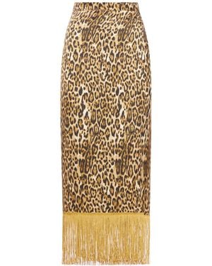 THE NINA STUDIO Fringed Printed Viscose Wrap Skirt - Metallic