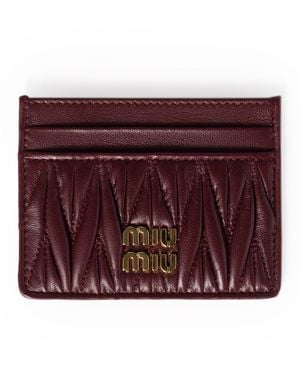 Miu Miu Nappa Matelasse Card Holder' - Purple