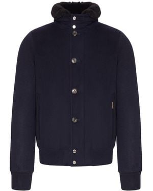 Moorer Giacca bomber levion con collo in pelliccia - Blu
