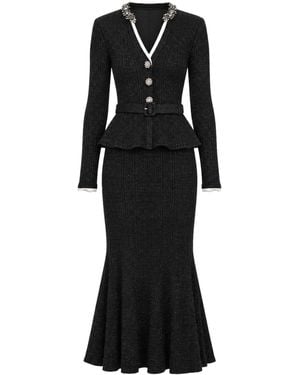 Self-Portrait Ribbed Knit Midi Dress With Lurex - Black
