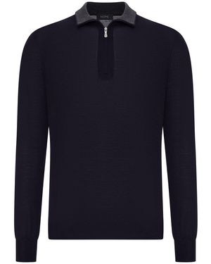 Nome G Maglione polo in maglia fine con zip - Blu