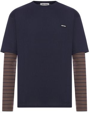 Miu Miu T-shirt multilayer in jersey - Blu