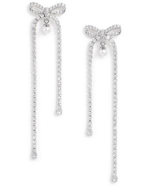 Self-Portrait Crystal And Pearl Bow Dangling Earrings - White