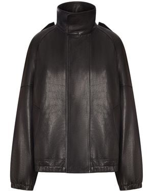 Saint Laurent Giacca oversize in pelle con collo alto - Nero