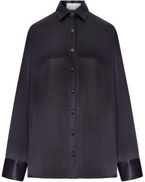 THE NINA STUDIO Oversized Silk Shirt With Vertical Back Opening - Blue