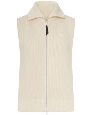 Maison Margiela Ribbed Knit Zip-Up Vest - Natural