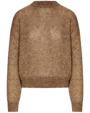 Brunello Cucinelli Maglia in filato lurex con paillettes - Marrone