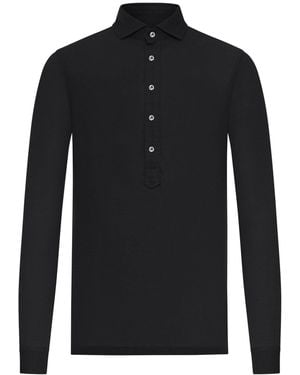 Nome G Long-sleeved Polo Shirt In Lightweight Cotton - Black