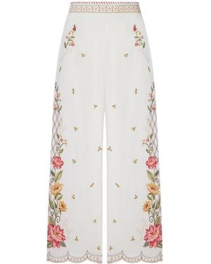 FARM Rio Palazzo Trousers With Floral Embroidery - White