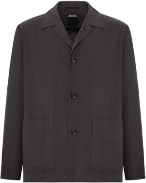 ZEGNA Wool And Linen Mix Jacket With Patched Pockets - Black