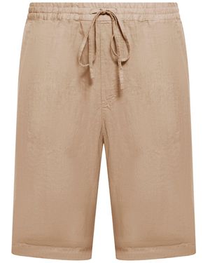 120% Lino Linen Bermuda Shorts With Drawstring Waist - Natural