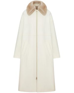 Herno Long Coat With Fur Collar - White