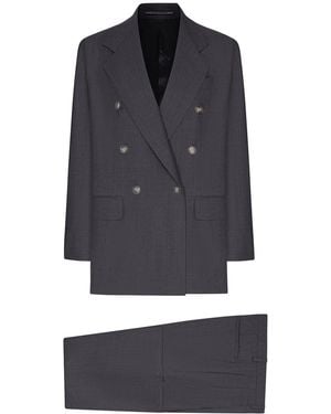 Tagliatore Double-Breasted Wool And Silk Blend Suit - Blue