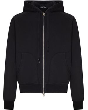 Tom Ford Felpa in jersey di cotone con zip e cappuccio - Nero