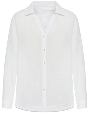120% Lino Camicia asimmetrica in lino - Bianco