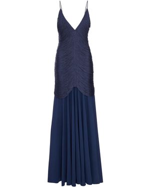 Bless Long Nostalgia Dress With Fringes And V-Neck - Blue