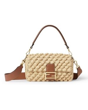 Fendi Baguette Bag In Raffia With A Hazelnut Stitch - Metallic