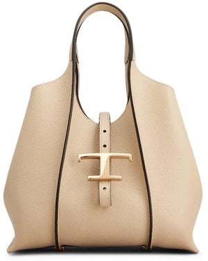 Tod's T Timeless Mini Leather Shopping Bag - Natural