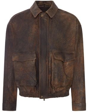 Salvatore Santoro Vintage-Effect Leather Bomber Jacket - Brown