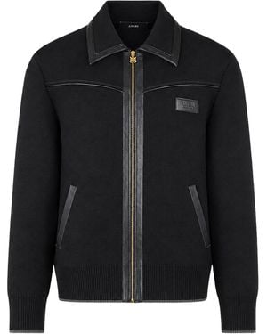 Amiri Wool Bomber Jacket With Leather Inserts - Black