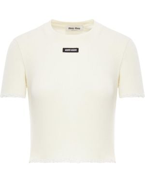 Miu Miu Ribbed T-shirt With Lace Inserts - White