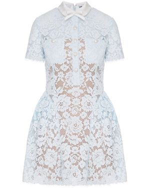 Self-Portrait Short Floral Lace Dress With Collar And Jewel Buttons - White