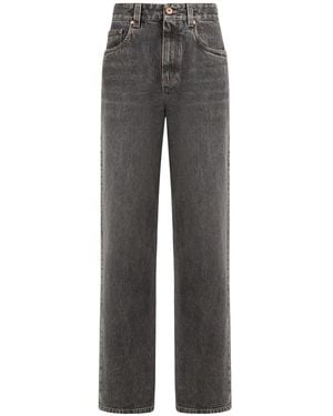Brunello Cucinelli Authentic Denim Contemporary Loose Pants With Jewelry Pattern - Gray