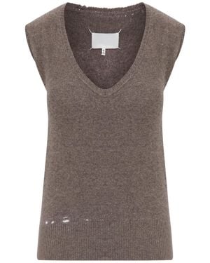 Maison Margiela Gilet in maglia con effetto distressed - Marrone