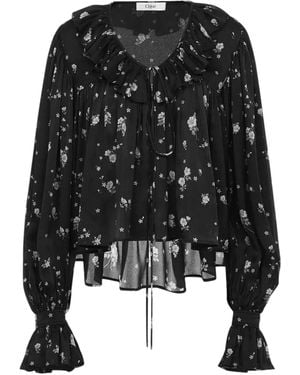 Chloé Maxi Top With Ruffles In Silk Charmeuse - Black