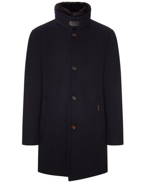 Moorer Cappotto in misto cashmere con collo in pelliccia - Blu