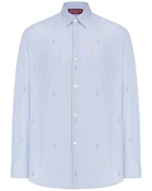 Gucci Striped Cotton Poplin Shirt With Logo - Blue