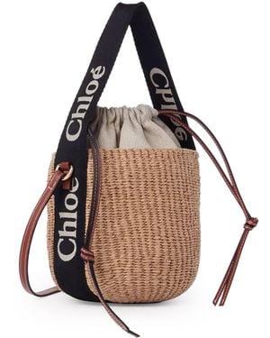 Chloé Woody Small Basket Bag In Natural Fibers - Black