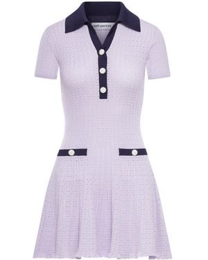 Self-Portrait Mini Dress In Openwork Mesh - Purple