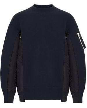 Sacai Cotton Blend Sweatshirt With Nylon Details Applied - Blue