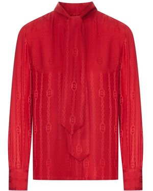Gucci Jacquard Silk Shirt With gg Cross Chain - Red