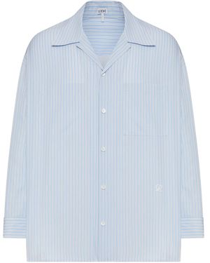 Loewe Oversized Striped Cotton Shirt With Bowling Collar - Blue