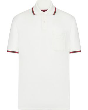 Gucci Polo in cotone stretch con profili web - Bianco