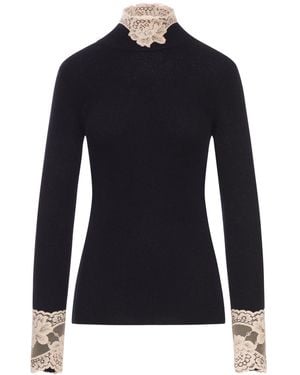 Valentino Garavani Cashmere Sweater With Lace Inserts - Blue
